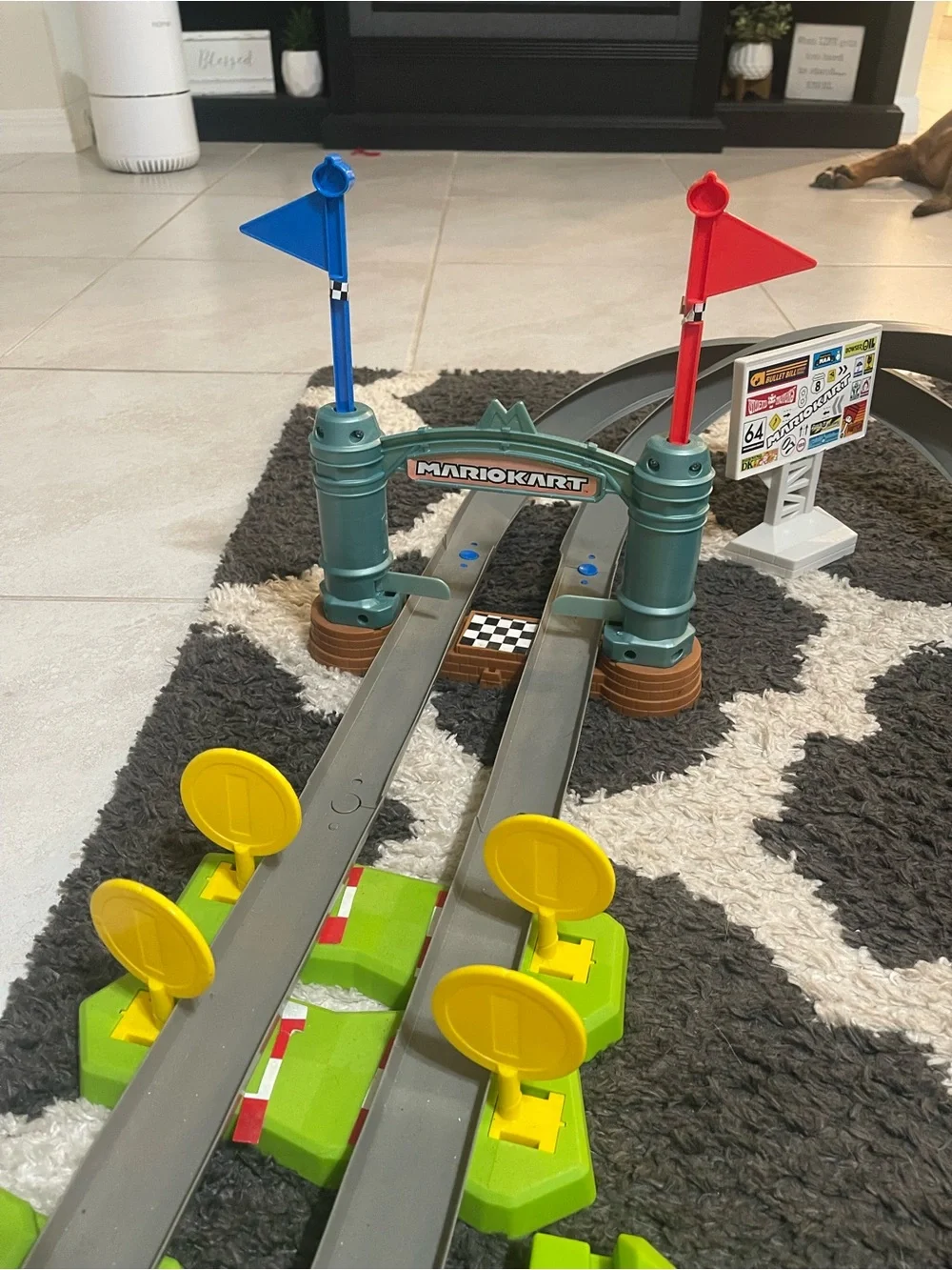 Green and Blue Kids Train Track Playset with Red Launchers